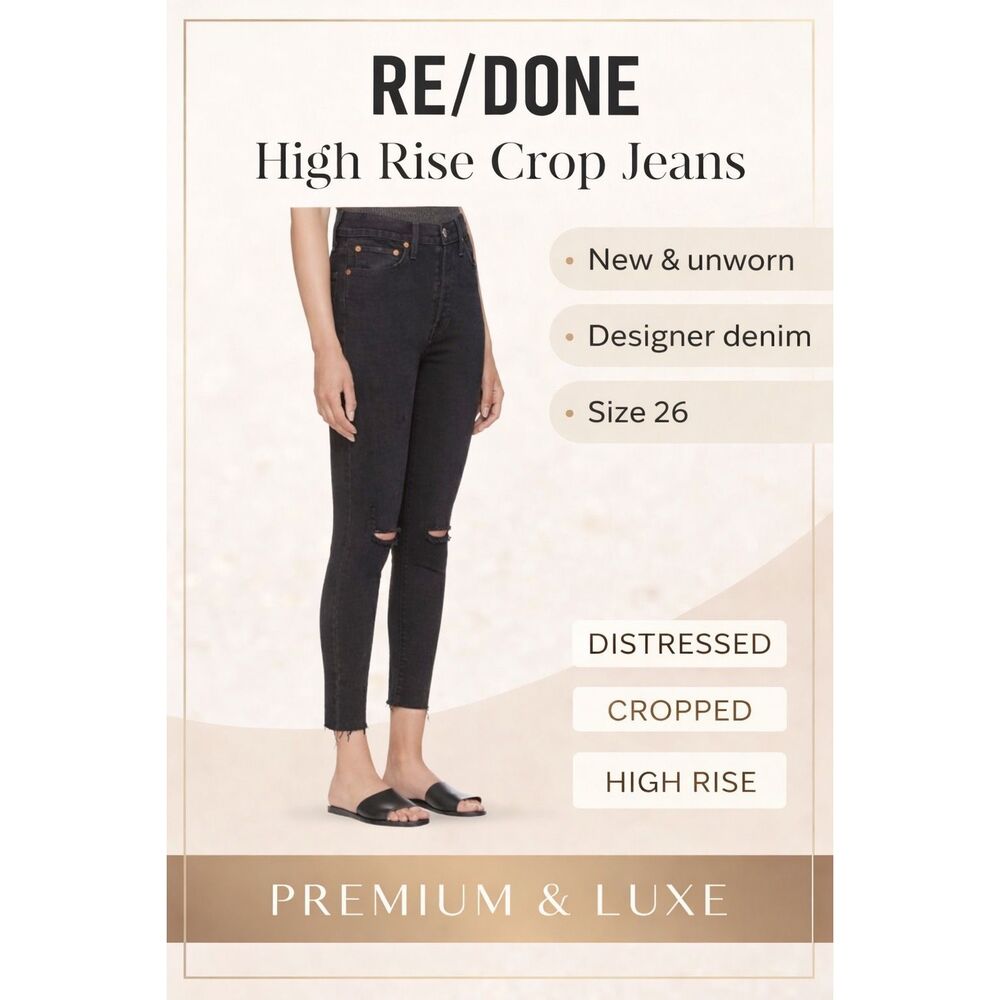 Re/Done 90s High-Rise Ankle Crop in Universe Coal Black, Distressed-Size 26-NWOT